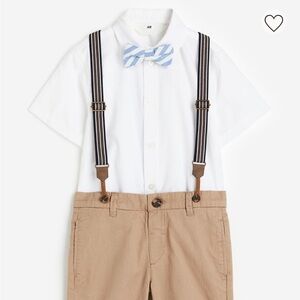 Boys 4-piece set with shirt, shorts, bow tie and suspenders